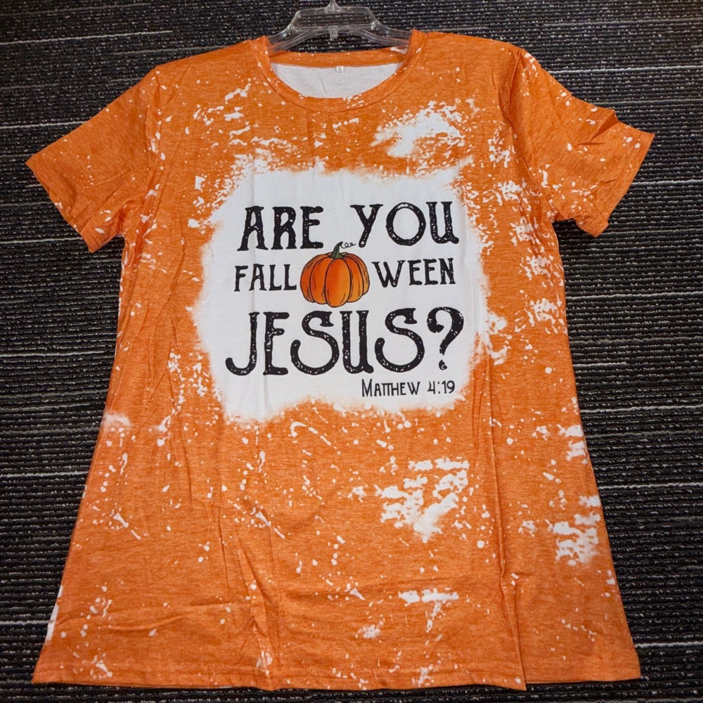 Graphic T-Shirt Women XL NWOT Orange Are You Fall-ween Jesus